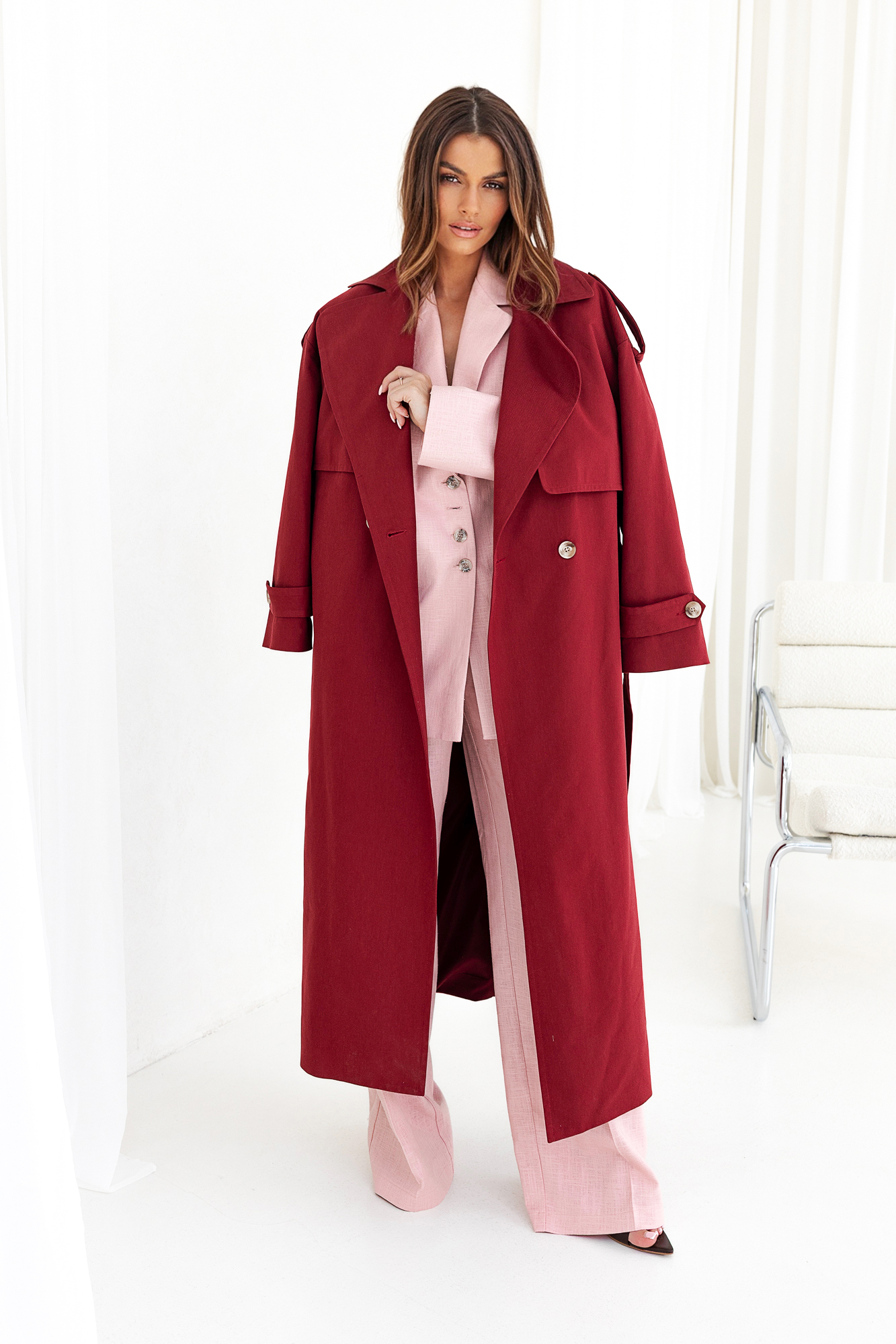 Trench LONG Bordowy