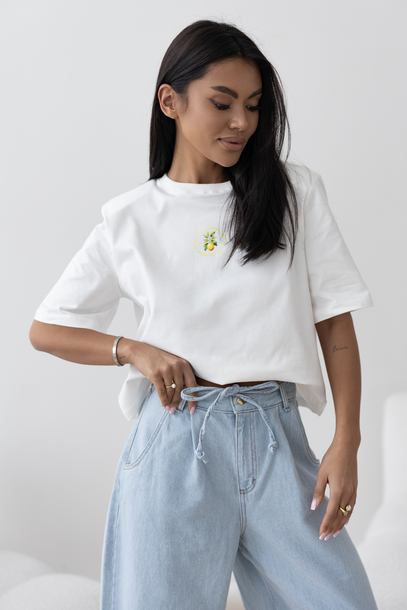 T-shirt LEA Biały z cytyną