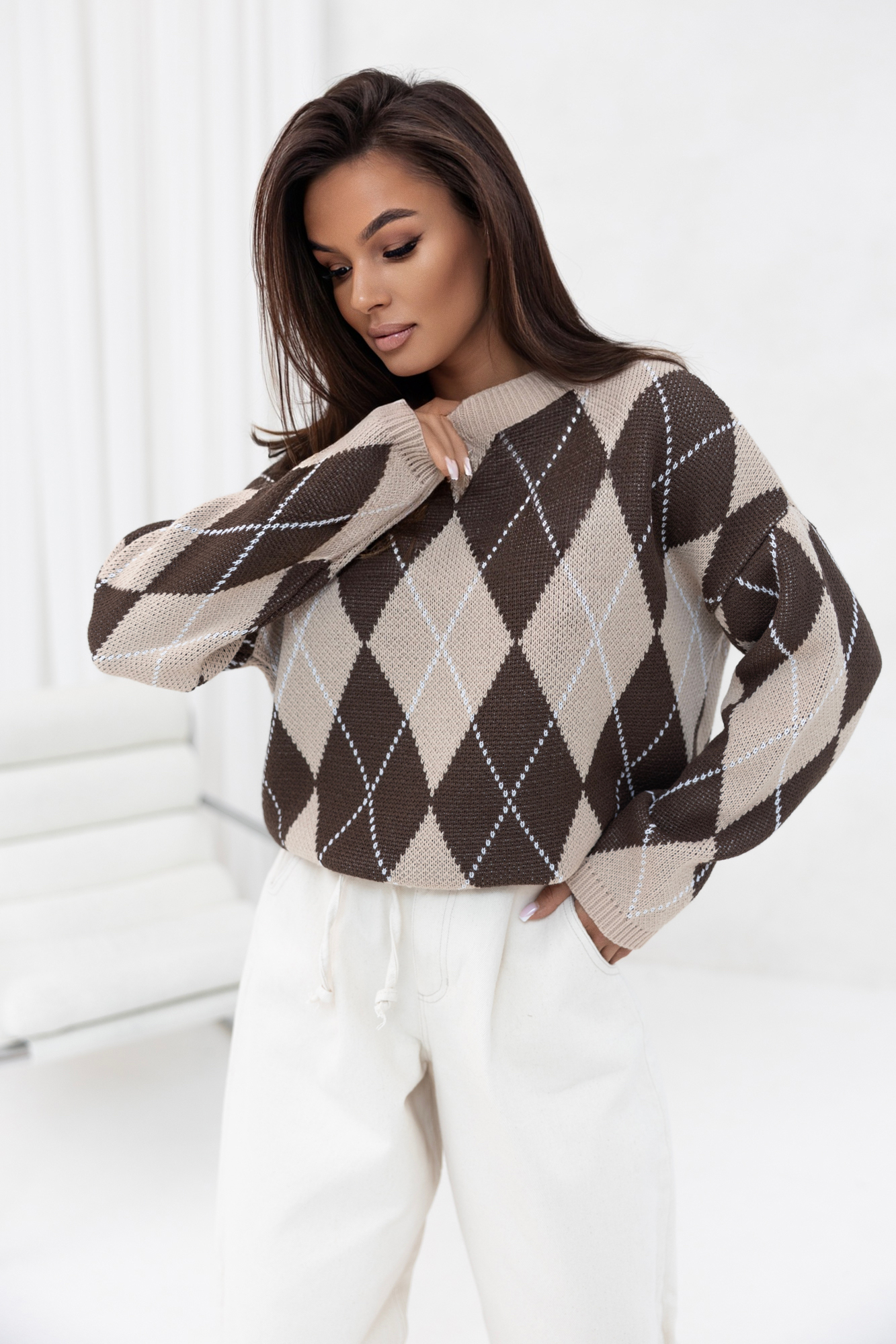 Sweter ALBA Beż/Brąz/Błękit