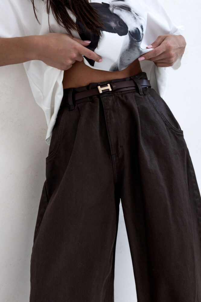 Chocolate waxed JEANS trousers