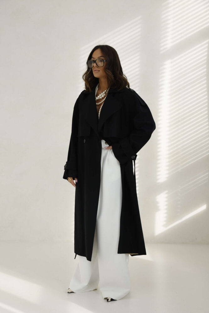 Linen Trench Coat Black