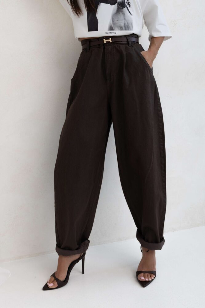 Chocolate waxed JEANS trousers